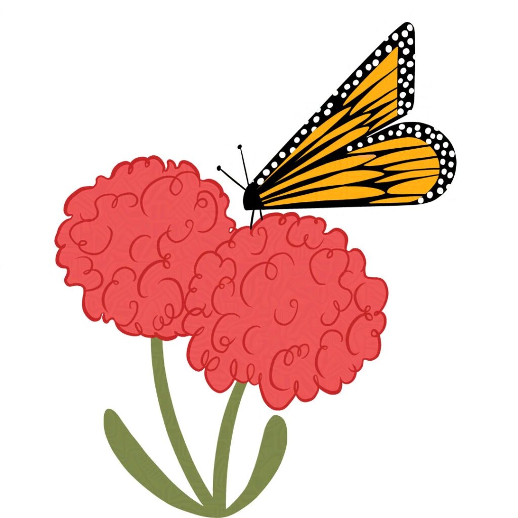 Illustration of a monarch butterfly on a flower