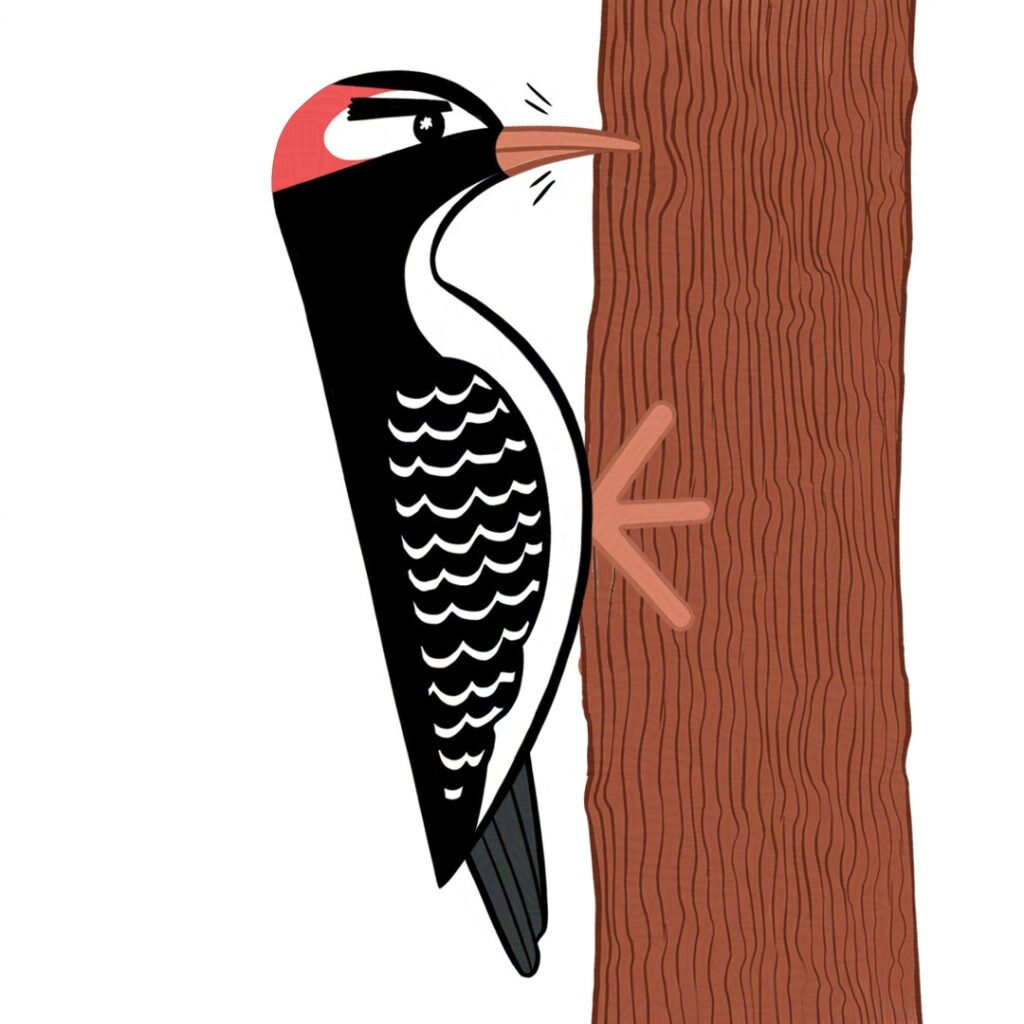 Illustration of a woodpecker pecking a tree