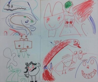 Lots of original character sketches from a year 3 workshop