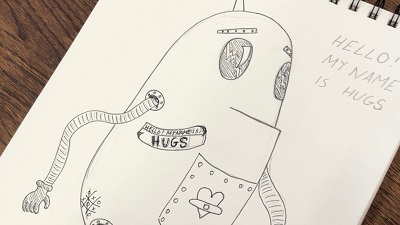 Sketchbook drawing of a robot during a teachers CPD workshop organised by Artswork